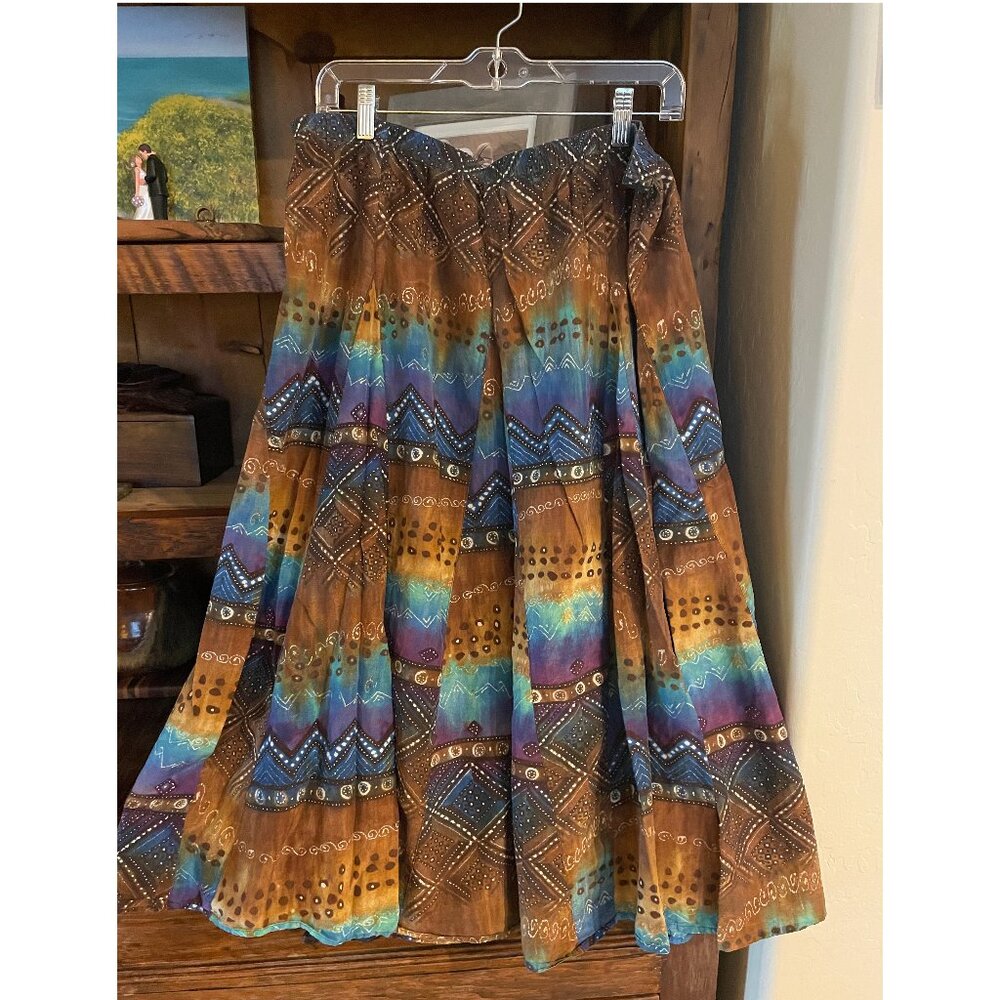 Chico's Women Silk Skirt Size 2 Southwestern Western Native American Mexican